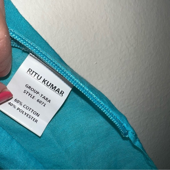 Ritu Kumar Kurta Dress Turquoise Lined Side Slit Studded Ombre Tasseled Size 36 - Picture 8 of 15